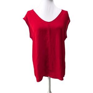 J.Crew Women's Size 8 Medium Chiffon Red Top Pullover Blouse Tunic V-neck Shirt